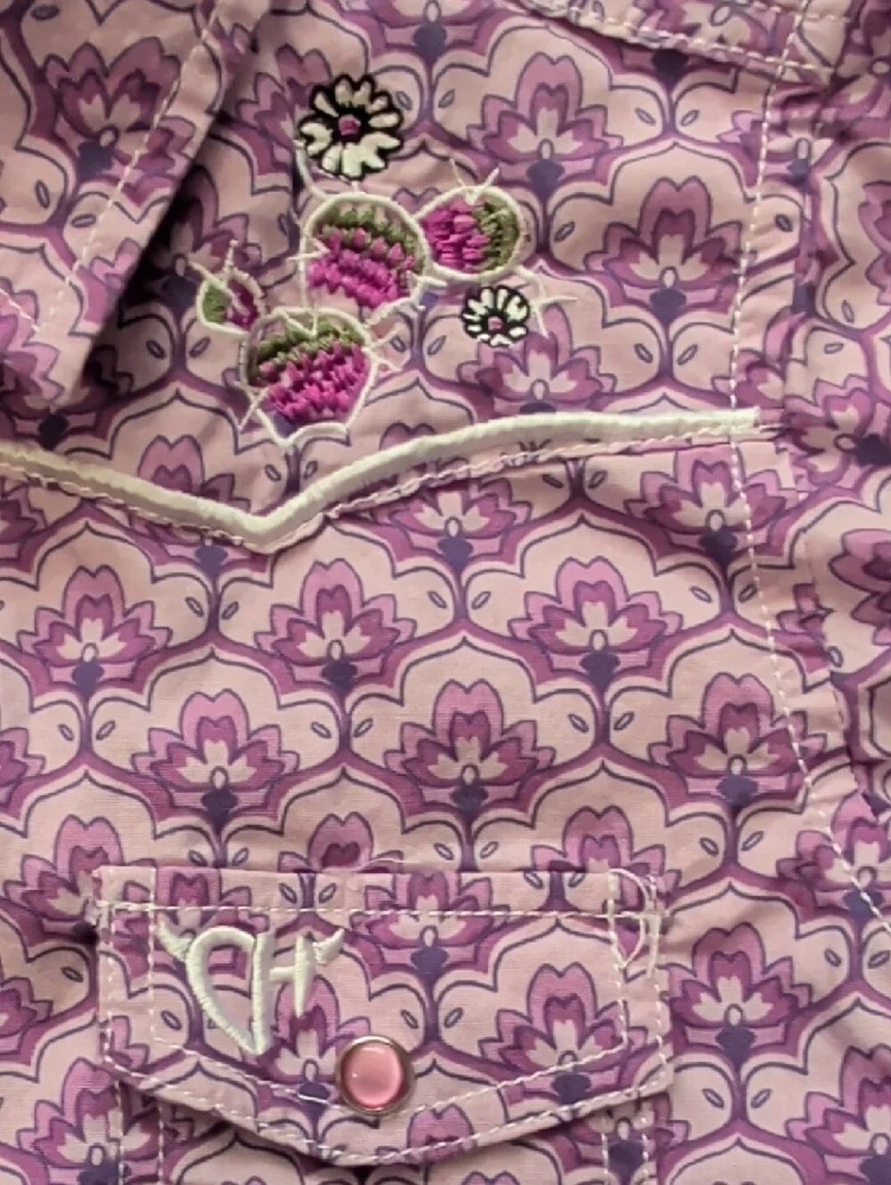 Girls' Purple Floral Western-Style Button Down Shirt